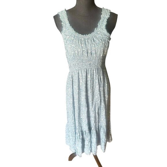 Patrons of Peace Stone Blue Floral Midi Dress size L - Picture 1 of 7